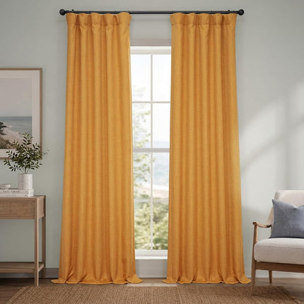 HPD Half Price Drapes Faux Linen Textured Room Darkening Curtains for Bedroom 84 Inches Long (1 Panel), 50W X 84L Curtains for Living Room Home Decor, Dandelion Gold