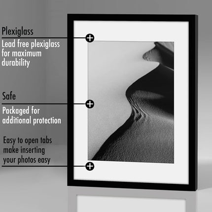 Americanflat 12x16 Picture Frame in Black - Set of 2 - Use as 9x12 Picture Frame with Mount or 12x16 Frame Without Mount - Includes Sawtooth Hanging Hardware for Horizontal or Vertical Display