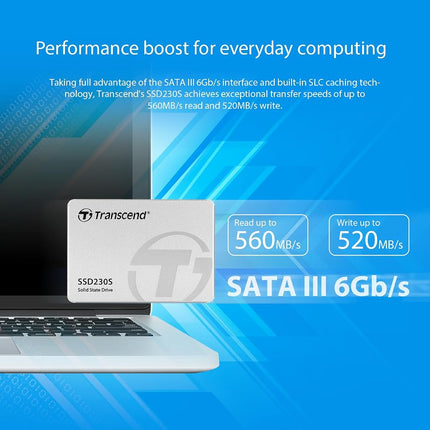 Transcend SSD230S 4TB SATA III 6Gb/s SSD, Read/Write up to 560/520 mb/s with DRAM Cache TS4TSSD230S