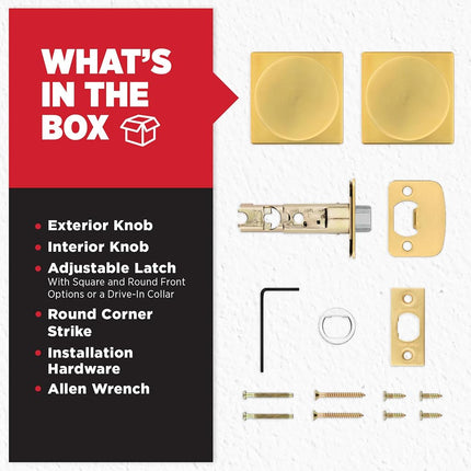 Kwikset Pismo Interior Passage Door Knob, Handle for Closet and Hallway Doors, Non-Locking Doorknob, Satin Brass