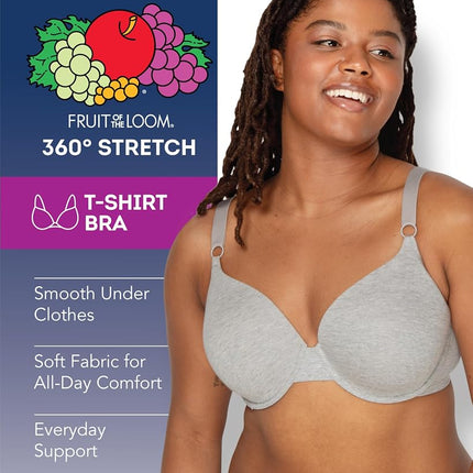 Fruit of the Loom Women's Smooth Cotton T-Shirt Bra Pack - Ultra-Soft, Flexible, and Invisible Under Tees, Deja Blue/Skipper Blue/Grey Heather, 34E