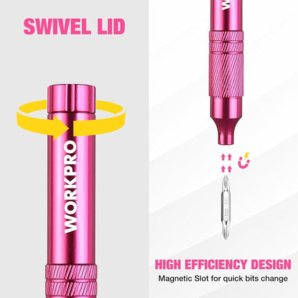 WORKPRO 24 in 1 Multi Bit Mini Screwdriver Set Magnetic, Pink