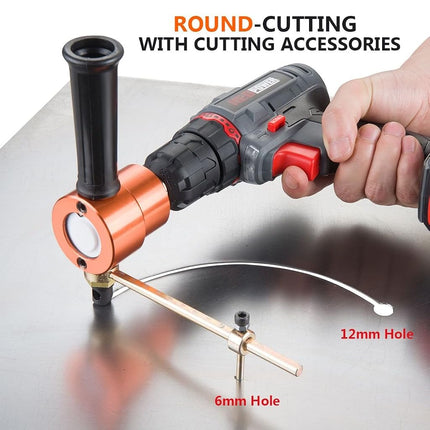 REXBETI Double Headed Sheet Metal Nibbler, Drill Attachment Metal Cutter with Extra Punch and Die, 1 Cutting Hole Accessory and 1 Step Drill Bit, Perfect for Straight Curve and Circle Cutting (Gold)