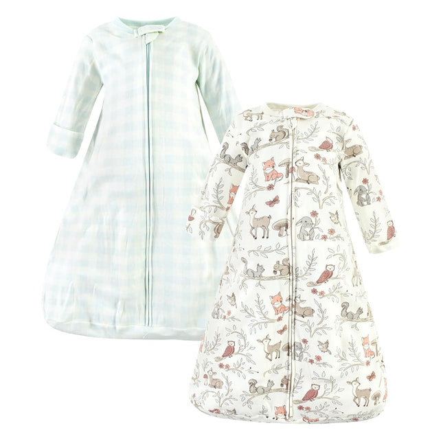 Hudson Baby BabyCotton Long-Sleeve Wearable Sleeping Bag, Sack, Blanket, Girl Woodland Pals Long Sleeve, 0-3 Months
