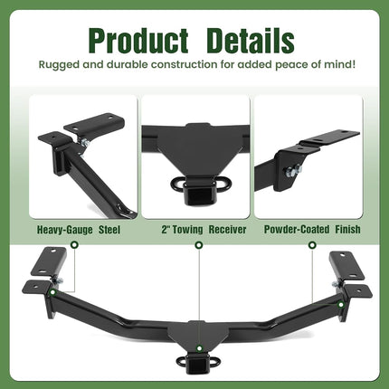 ALMULOO 2 Inch Receiver Class 3 Trailer Hitch Compatible with 2007-2015 Lincoln MKX 2007-2014 Ford Edge Black Steel Trailer Tow Hitch