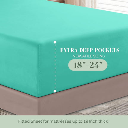 Elegant Comfort Soft 1500 Thread Count 4 Piece Bed Sheets Set 18-24 Inch Extra Deep Pocket Smart Storage Pockets Wrinkle Free Twin/Twin XL Sheets (Paradise Teal)