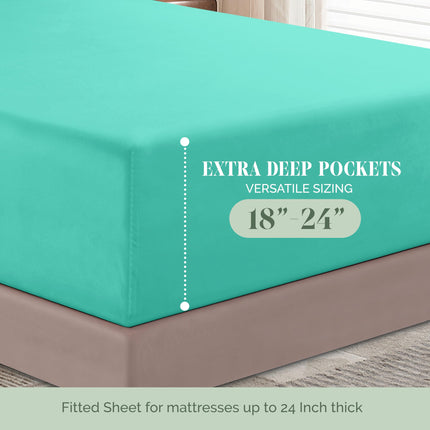 Elegant Comfort Luxurious 1500 Premium Hotel Quality Microfiber 4-Piece Sheet Set, 18-24 Inches Deep - Extra Deep Pocket Sheets - Ultra Soft 4PC Deep Pocket Sheets, King, Paradise Teal