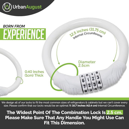 Urban August Original Fridge Lock: Multi-Functional Cable Combination Lock, for French-Door Refrigerators and Cabinets (Small, White - Two Pack)