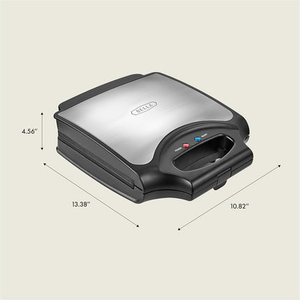 Gofrera Clásica BELLA, Gofrera Belga de 4 Cuadros, Placas Antiadherentes Extra Grandes para Fácil Limpieza, Asas Frías al Tacto, Acero Inoxidable, Negro, 1400W