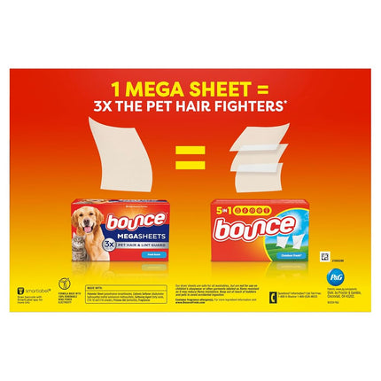 Bounce Pet Hair and Lint Guard Mega Fabric Softener Dryer Sheets with 3X Pet Hair Fighters, Fresh Scent, 180 Count