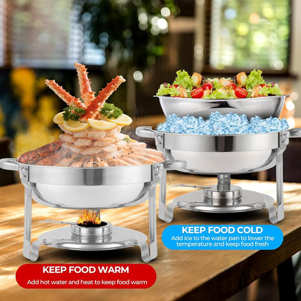 Elegant Silver Chafing Dishes for Buffet 4 Pack, 5QT Stainless Steel Food Warmers - Secure Packaging, Easy Assembly & Smooth Edges for Safe Serving at Parties, Catering, Weddings