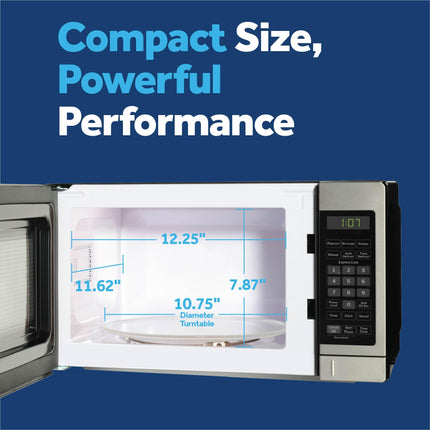 GE GCST07N1WSS Microwave Oven, 700 Watts, 6 Auto-Cook Settings, Kitchen Essentials for Countertop, Bedroom, or Apartment, Child Lock Technology 0.7 Cu. Feet, Steel