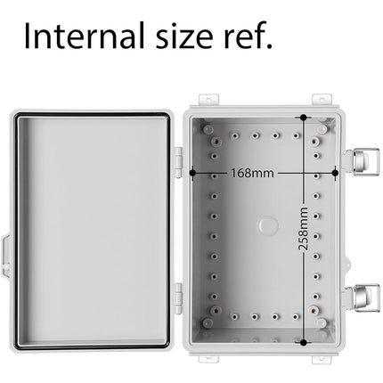 Gratury Junction Box, IP67 Waterproof Plastic Enclosure for Electrical Project, Hinged Grey Cover, Includes Mounting Plate and Wall Bracket 290×190×140mm (11.4"×7.5"×5.5")