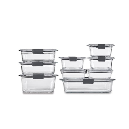 Rubbermaid Brilliance Glass Storage Set of 9 Food Containers with Lids (18 Pieces Total)