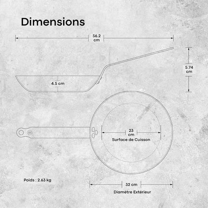 De Buyer 5610.32 Mineral B Element Round Frying Pan, 32 cm Diameter