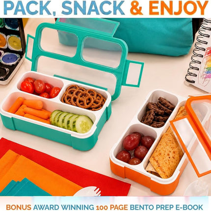 MINI Lunch-Box Snack Containers for Kids | Small Bento-Box Portion Container | Toddler Pre-School | Leak-Proof Boxes for Work, Travel | Best for Adults Boys or Girls | Blue + Orange Set of 2…