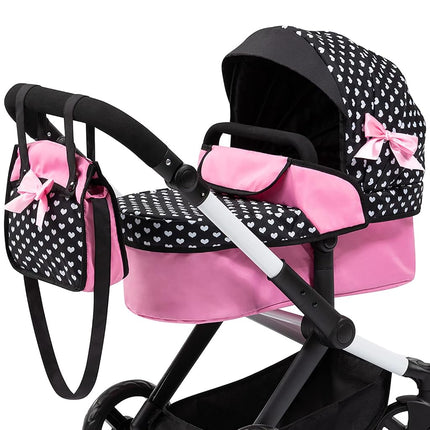 Bayer Xeo Pram in Pink with Black and White Hearts & Pink Bow