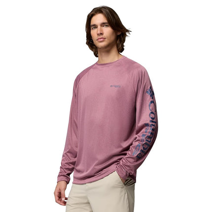 Columbia Mens PFG Terminal Tackle Long Sleeve Shirt, Antique Mauve Heather/Nocturnal Logo, Medium