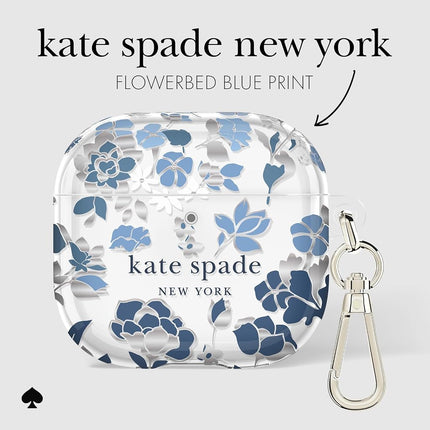 Kate Spade New York AirPods 4 Protective Case with Keyring Ring - Flower Bed Blue Compatible with AirPods 4th Generation