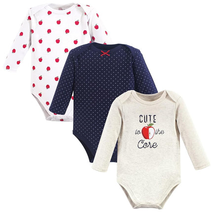 Hudson Baby unisex-baby Bodysuits de algodón de manga larga, Manzana roja, 3-6 Meses