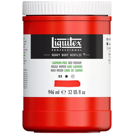 Pintura Acrílica Profesional de Cuerpo Denso Liquitex, Bote de 946 ml (32 oz), Rojo Medio Libre de Cadmio