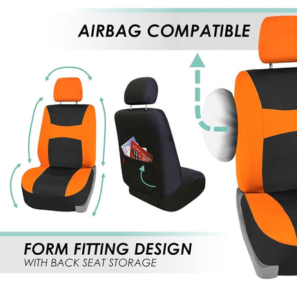 FH Group Automotive Seat Covers Orange Universal Fit Bucket and Bench Cover fits most Cars, SUVs, and Trucks (Full Set Airbag Compatible with Split Bench) FB030ORANGE115