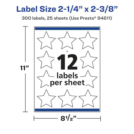 Étiquettes étoile transparentes brillantes Avery avec Sure Feed, 5,7 cm x 6 cm, 300 étiquettes transparentes brillantes, impression bord à bord, étiquettes imprimables laser/jet d'encre