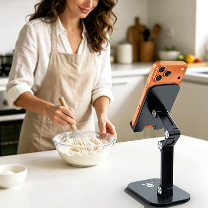 OCYCLONE Phone Stand, Adjustable Height and Angle Foldable Cell Phone Stand Holder for Desk, Taller iPhone Stand Compatible with 4.7"-13" Smartphones iPad Tablet, Black