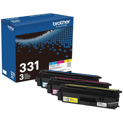 BROTHER Cartouche de toner couleur standard authentique, paquet de trois TN331 3PK - Comprend une cartouche de toner cyan, magenta et jaune