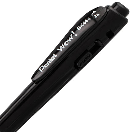 Pentel Wow! Retractable Ballpoint Pen, (1.4mm), Bold Line, Black Ink, Pack of 8 (BK440BP8A)