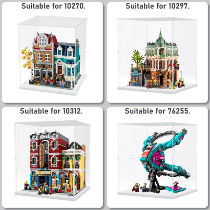 Choowin Acrylic Display Case for Lego Boutique Hotel 10297 for Lego Modular Buildings for Lego Display Thickened Clear Acrylic Display Cases for Collectibles Assemble Dustproof Display Box(White Base)