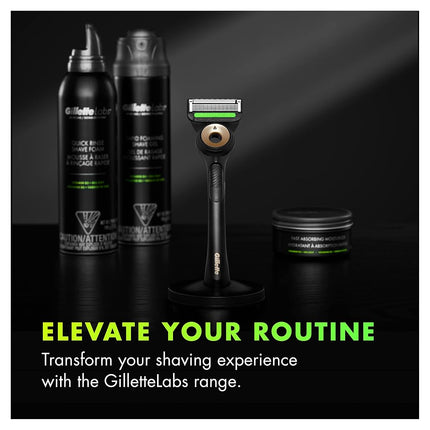 Gillette Mens Razor with Exfoliating Bar by GilletteLabs, Shaving Kit for Men, Includes 1 Handle, 2 Razor Blade Refills, 1 Premium Magnetic Stand, Black & Gold, Razor for men, 1.0 count
