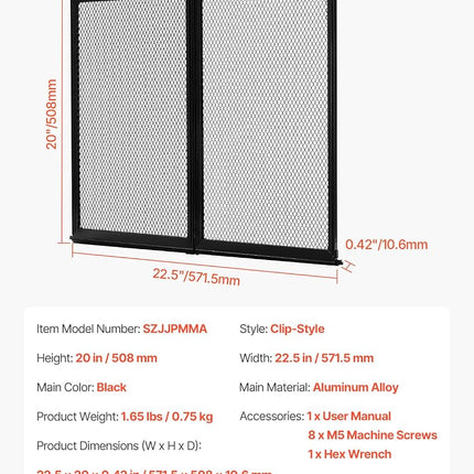 VEVOR RV Screen Door Protector, 22.5 x 20 inch Door Grille, Easy to Install and Disassemble, Reinforced Breathable Protective Mesh, Aluminum Alloy Camper RV Entry Protector for Pet Protection, Black