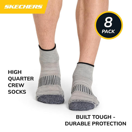 Skechers Men's 8-Pack Work Collection High Quarter Crew, Extra Cushion & Mesh Ventilation Socks, Cool Grey/Steel Grey, 10-13