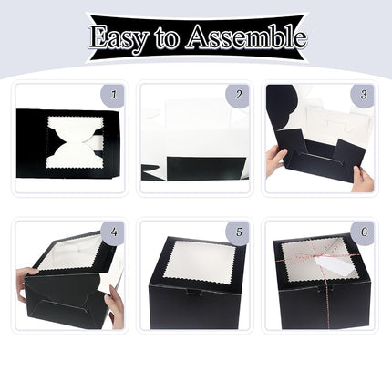 DOYIDE 20Pcs Mini Cake Boxes with Window, 6x6x5 Inches Black Bakery Boxes