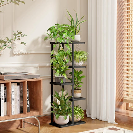 Bamworld Tall Plant Stand Indoor, Metal Plant Shelf for Multiple Plants, Tiered Flower Pot Stands for Patio Garden Balcony Living Room Bedroom, 5 Tier Black
