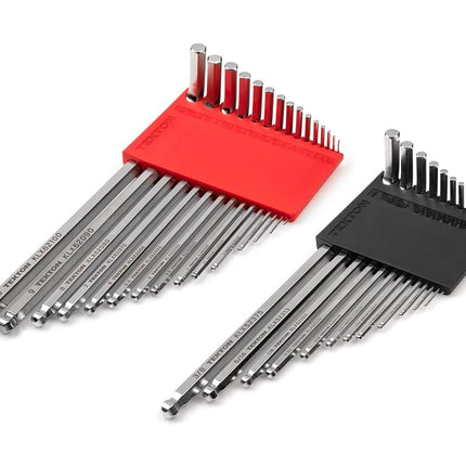 TEKTON Ball End Hex Key Set, 28-Piece (0.050-3/8 in., 1.3-10 mm) with Holder | KLX91301