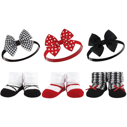 Coffret Cadeau Bandeau et Chaussettes Bébé Fille Hudson, Pied-de-poule Rouge, Taille Unique