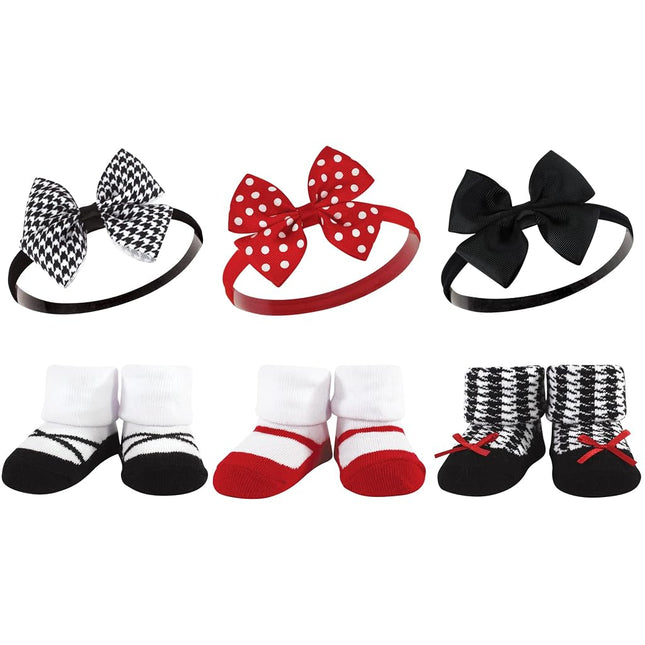 Hudson Baby Girl's Headband and Socks Giftset, Red Houndstooth, One Size