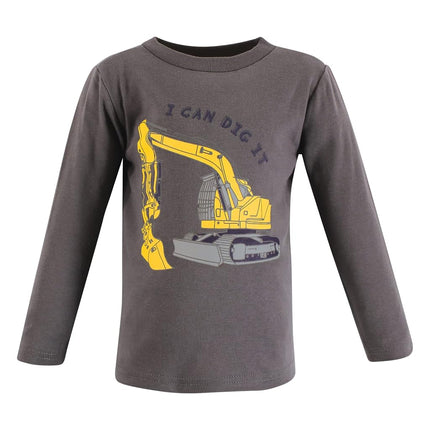 T-shirts à manches longues pour bébés Hudson Baby, motif dinosaure de chantier, 18-24 mois