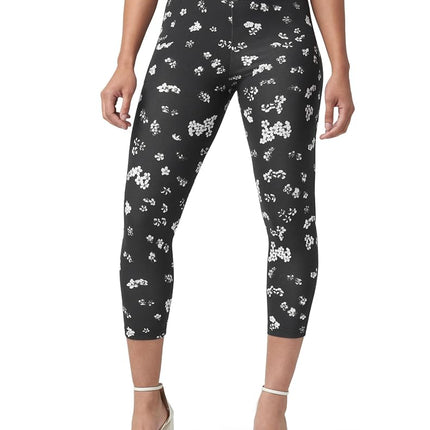 HUE Women's Wide Waistband Blackout Cotton Capri Leggings, Assorted, Black Floral, S
