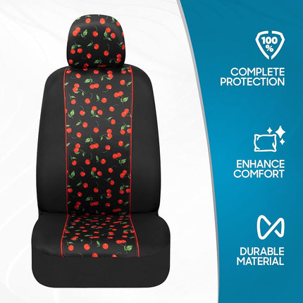 BDK Floral Theme Fresh-Protect Sideless All Protection Universal Auto Cars Front Seat Covers - 2 Piece Cheeky Cherry