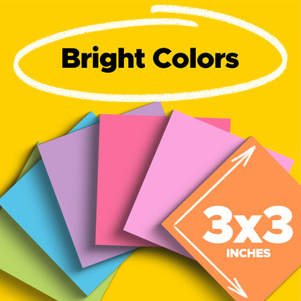 Super Sticky Notes, 3 in. x 3 in., Assorted Bright Colors, 45 Sheets/Pad, 15 Pads/Pack