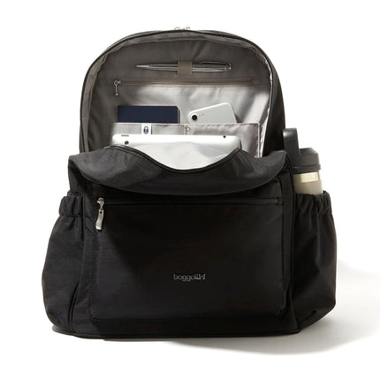Baggallini On The Go Laptop Travel Backpack Lightweight Water-Resistant Work Bag w/RFID, Padded Interior & Luggage Sleeve, Midnight Blossom Print, One Size, On the Go Laptop Travel Backpack