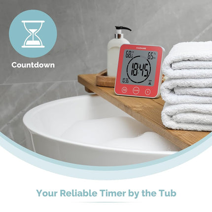 KADAMS Digital Bathroom Shower Kitchen Clock Timer with Alarm, Waterproof for Water Splashes, Visual Countdown Timer, Time Management Tool, Indoor Temperature Humidity, Suction Cup, Hole Stand - Blue