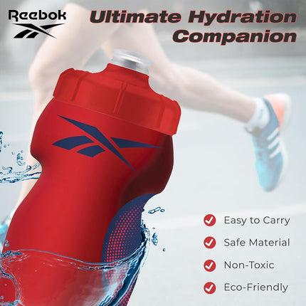 Reebok Squeeze Water Bottles With Athletic Design - Water Bottle 24 oz - Sports Water Bottle - Reusable Water Bottle For Gym, Running, Hiking etc, BPA Free (Red)