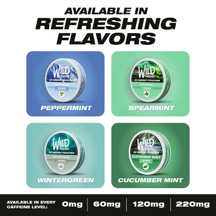 5 Pack 120mg 20 x Spearmint Caffeine Pouches | Nicotine Free