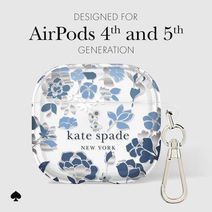 Kate Spade New York AirPods 4 Protective Case with Keyring Ring - Flower Bed Blue Compatible with AirPods 4th Generation