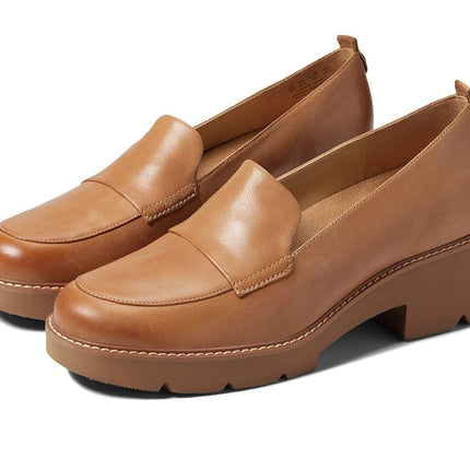 Naturalizer Womens Darry Slip On Lightweight Lug Sole Heeled Loafer, Toffee Brown Leather, 8.5 Narrow