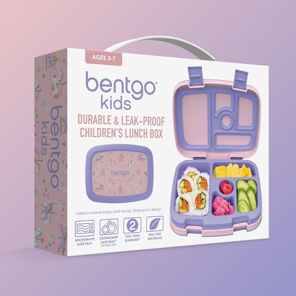 Bentgo® Kids Prints Leak-Proof, 5-Compartment Bento-Style Kids Lunch Box - Ideal Portion Sizes for Ages 3 to 7 - BPA-Free, Dishwasher Safe, Food-Safe Materials (Carousel Unicorns)